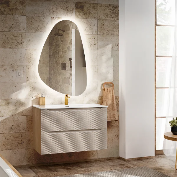Mobile bagno sospeso 80cm con lavabo da incasso beige rovere Swim