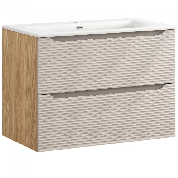 Mobile bagno sospeso 80cm con lavabo da incasso beige rovere Swim