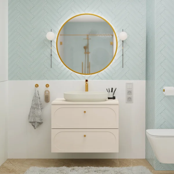 Mobile bagno sospeso 80cm fresato 2 cassetti beige Sand