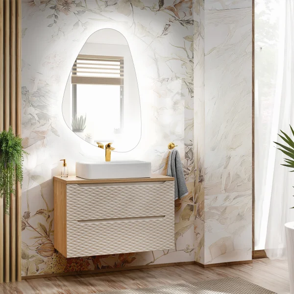 Mobile bagno sospeso 90cm 2 cassetti beige rovere Swim