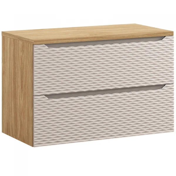 Mobile bagno sospeso 90cm 2 cassetti beige rovere Swim