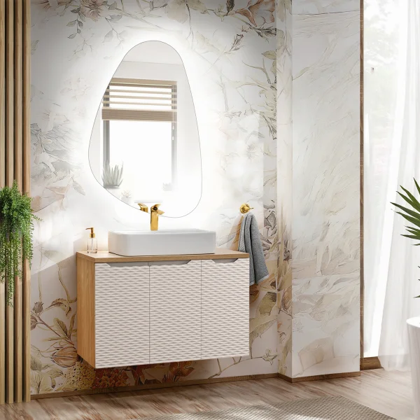 Mobile bagno sospeso 90cm 3 ante beige rovere Swim