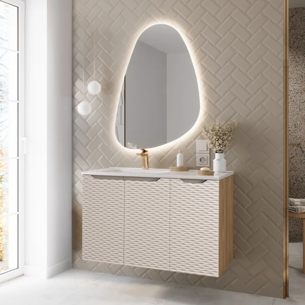 Mobile bagno sospeso 90cm con lavabo da incasso beige rovere Swim