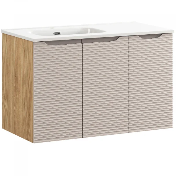 Mobile bagno sospeso 90cm con lavabo da incasso beige rovere Swim