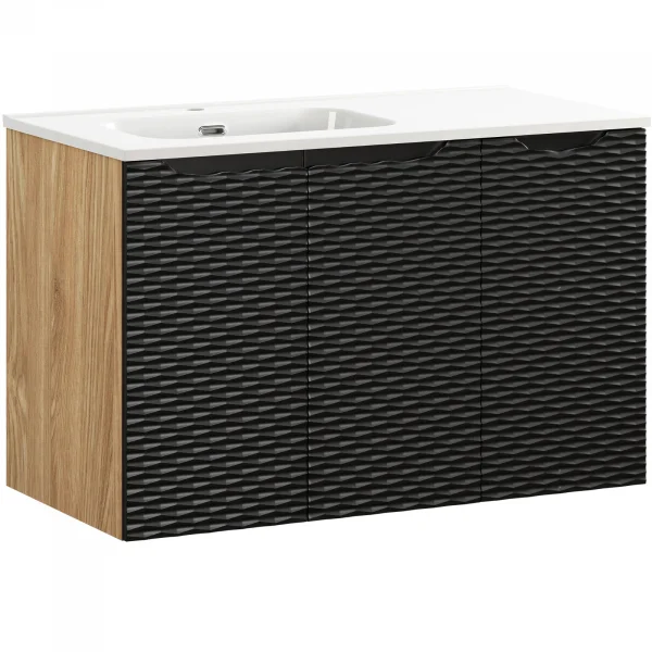 Mobile bagno sospeso 90cm con lavabo da incasso nero rovere Swim