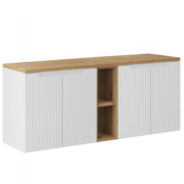 Mobile bagno sospeso cannettato 120cm 4 ante e 2 vani bianco rovere Cleany
