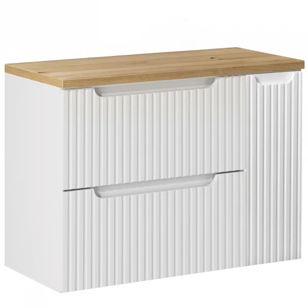 Mobile bagno sospeso cannettato 80cm bianco rovere Cleany
