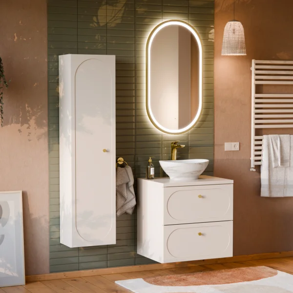 Mobile bagno sospeso fresato 110cm con colonna beige Sand