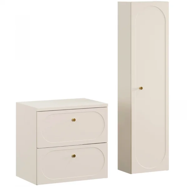 Mobile bagno sospeso fresato 110cm con colonna beige Sand