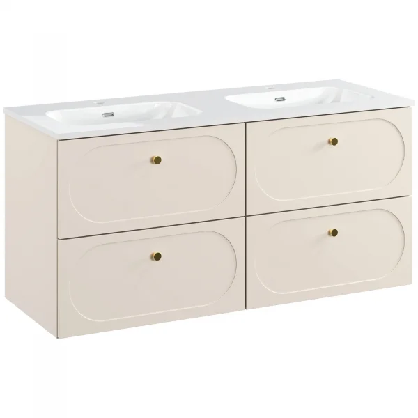 Mobile bagno sospeso fresato 120cm con lavabo 4 cassetti beige Sand