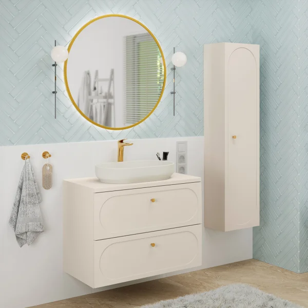 Mobile bagno sospeso fresato 130cm con colonna beige Sand