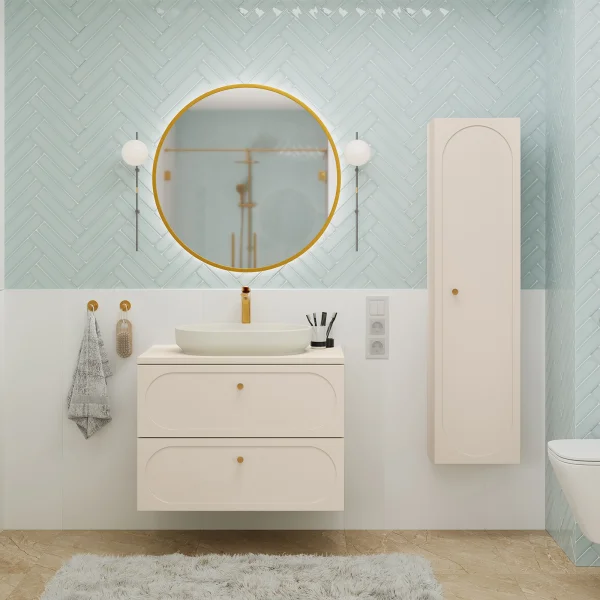 Mobile bagno sospeso fresato 130cm con colonna beige Sand