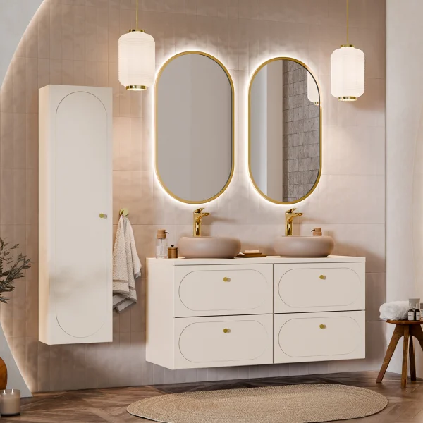 Mobile bagno sospeso fresato 170cm con colonna beige Sand