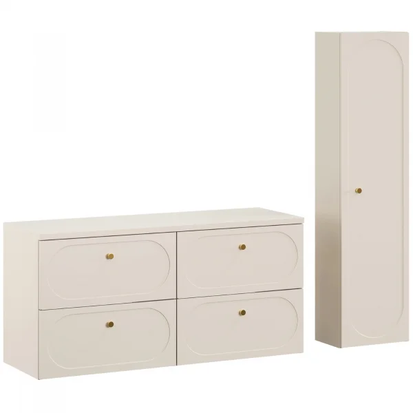 Mobile bagno sospeso fresato 170cm con colonna beige Sand