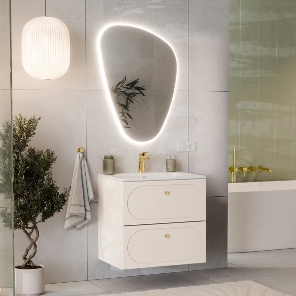 Mobile bagno sospeso fresato 60cm con lavabo 2 cassetti beige Sand