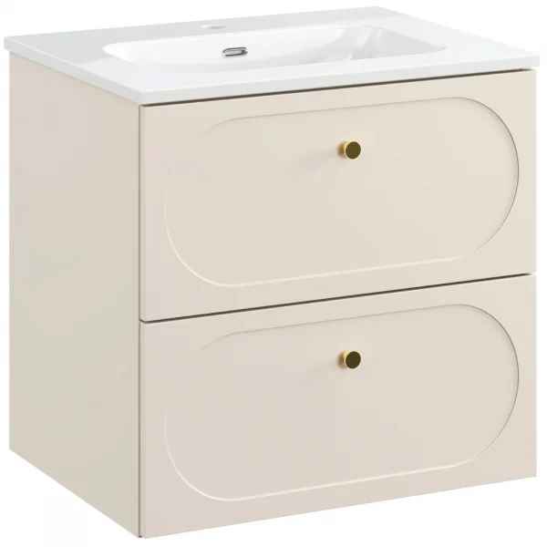 Mobile bagno sospeso fresato 60cm con lavabo 2 cassetti beige Sand