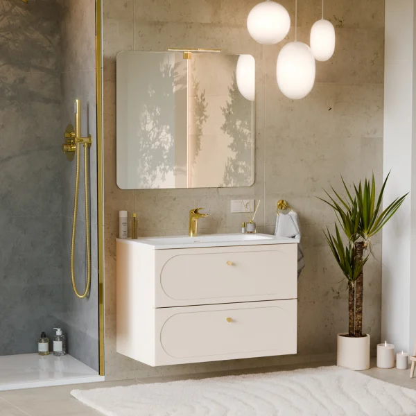 Mobile bagno sospeso fresato 80cm con lavabo 2 cassetti beige Sand