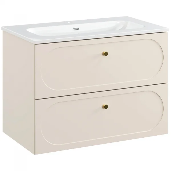 Mobile bagno sospeso fresato 80cm con lavabo 2 cassetti beige Sand
