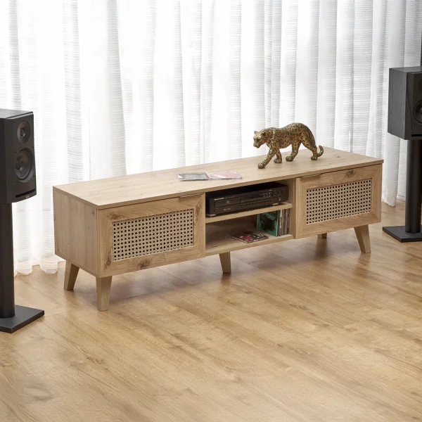 Mobile porta tv 150x45h cm 2 ante 2 vani a giorno moderno rovere nero Sombra