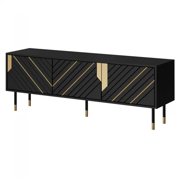 Mobile porta tv 154x55h cm 3 ante moderno nero oro Golden