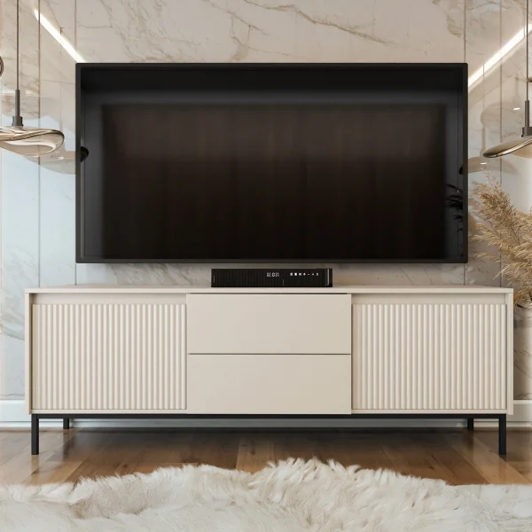 Mobile porta tv 174x60h cm 2 ante 2 cassetti cannettato beige Strike