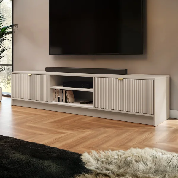 Mobile porta tv 180x40h cm 2 ante 2 vani a giorno cannettato beige Athena