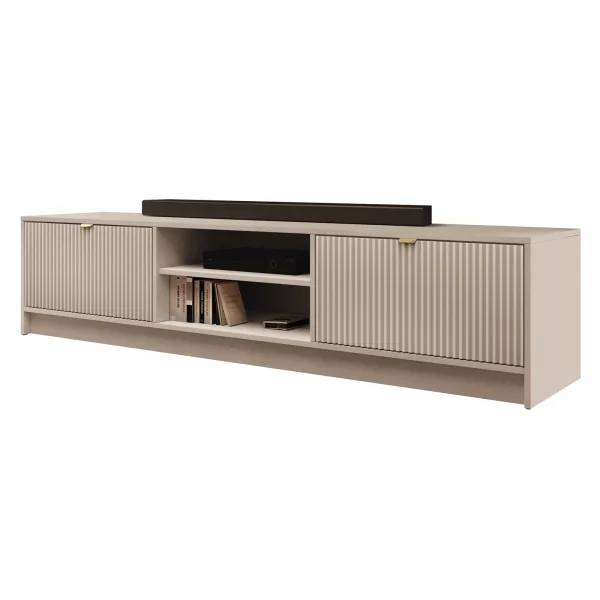 Mobile porta tv 180x40h cm 2 ante 2 vani a giorno cannettato beige Athena