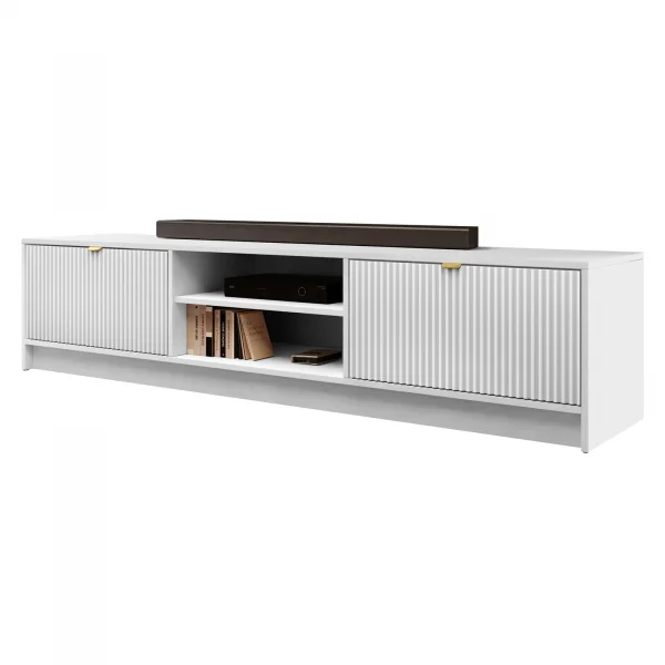 Mobile porta tv 180x40h cm 2 ante 2 vani a giorno cannettato bianco Athena