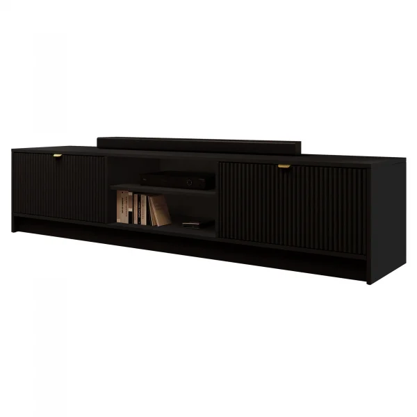 Mobile porta tv 180x40h cm 2 ante 2 vani a giorno cannettato nero Athena