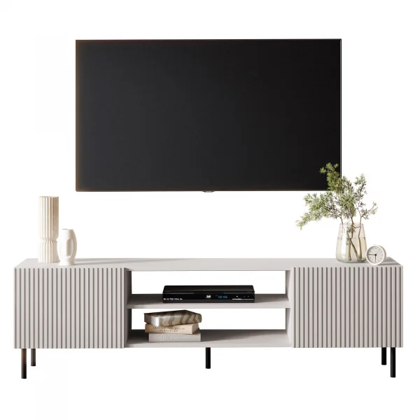 Mobile porta TV 181x53cm 2 ante 2 vani con frontali cannettati beige Ziggy