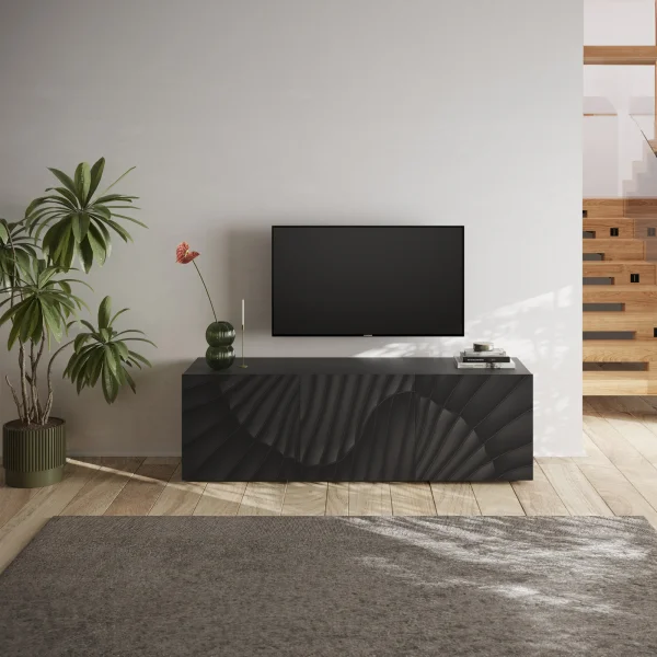 Mobile porta TV 181x69h cm 3 ante serigrafate moderno antracite Grafea