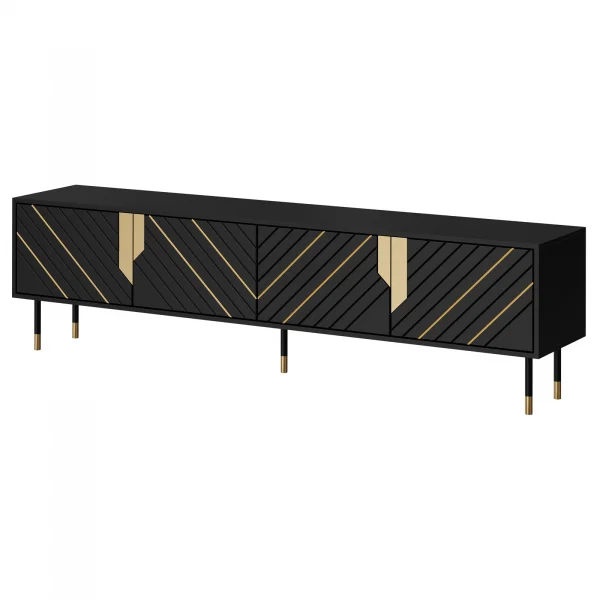 Mobile porta tv 204x55h cm 4 ante moderno nero oro Golden
