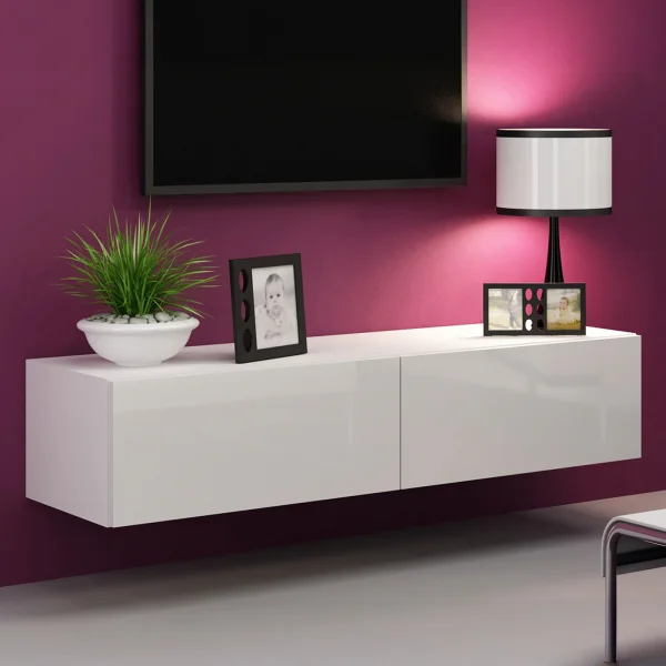 Mobile porta tv sospeso 140x30h cm 2 ante moderno bianco lucido Teodora