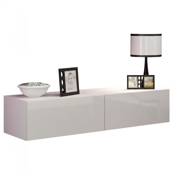 Mobile porta tv sospeso 140x30h cm 2 ante moderno bianco lucido Teodora