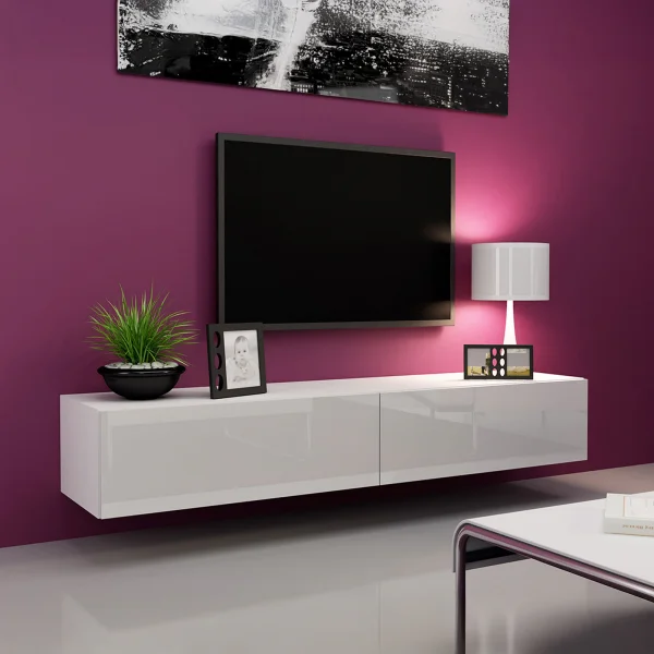 Mobile porta tv sospeso 180x30h cm 2 ante moderno bianco lucido Teodora