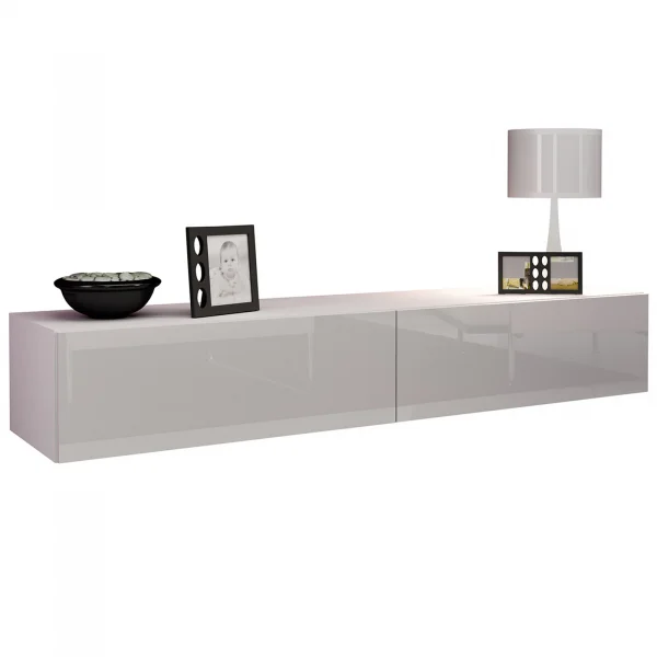 Mobile porta tv sospeso 180x30h cm 2 ante moderno bianco lucido Teodora