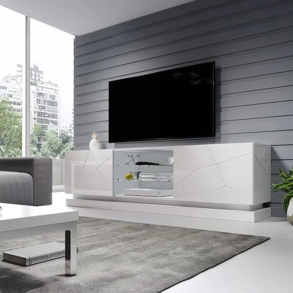Mobile porta tv sospeso 200x57h cm 2 ante 2 vani a giorno bianco lucido Bianca