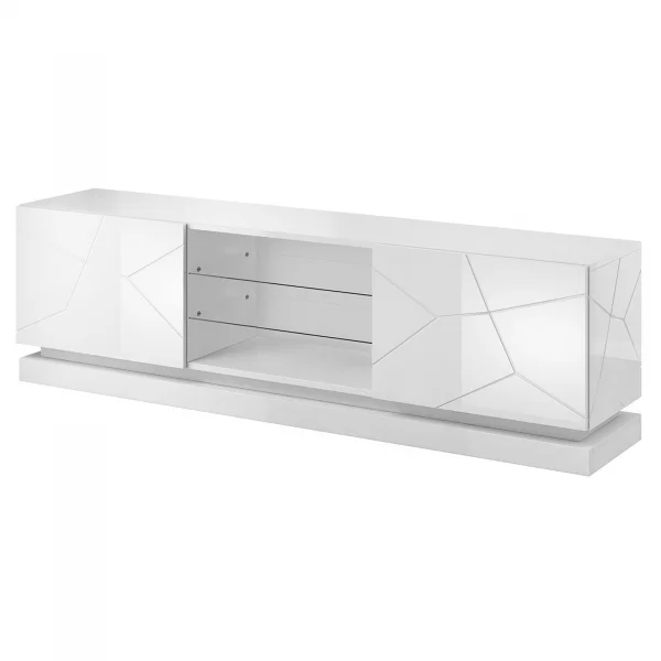 Mobile porta tv sospeso 200x57h cm 2 ante 2 vani a giorno bianco lucido Bianca