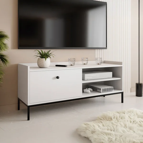 Mobile tv 140x55cm design moderno bianco Pollon