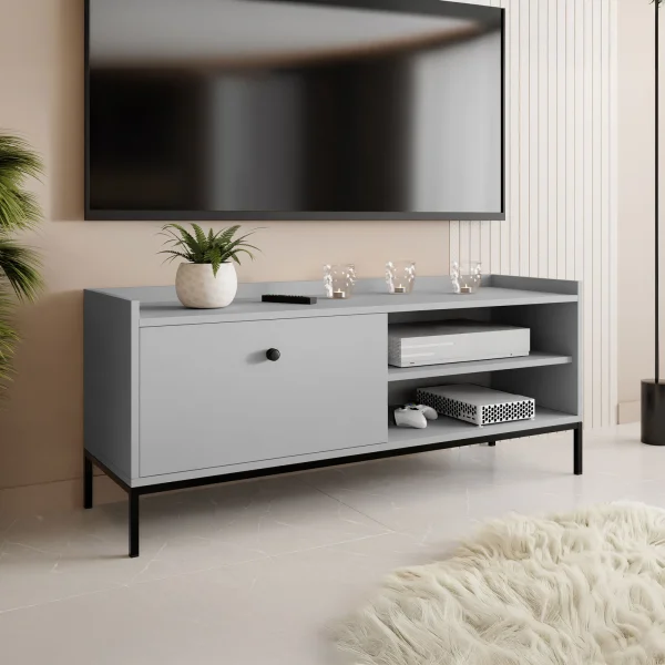 Mobile tv 140x55cm design moderno grigio Pollon