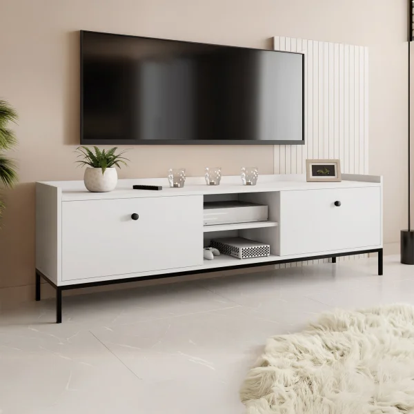 Mobile tv 180x55cm design moderno bianco Pollon