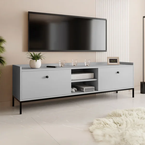 Mobile tv 180x55cm design moderno grigio Pollon