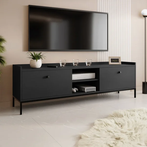 Mobile tv 180x55cm design moderno nero Pollon