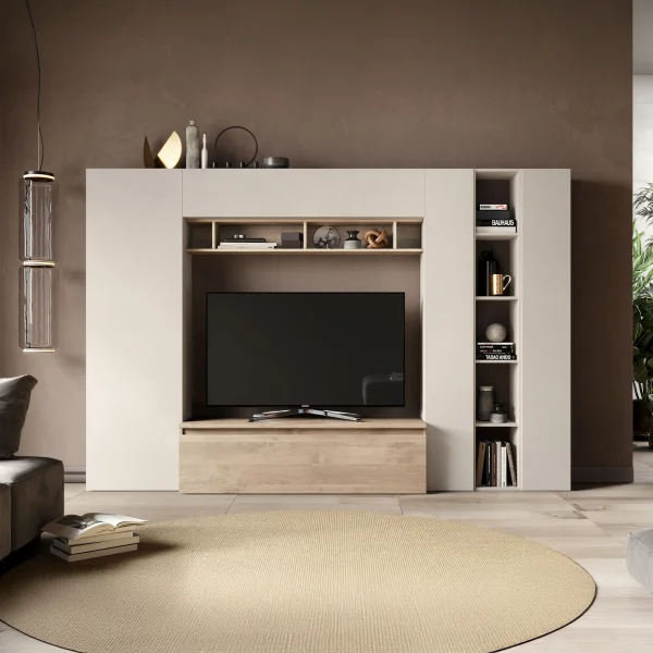 Parete attrezzata 277x186h cm moderna beige rovere chiaro Sunset 63