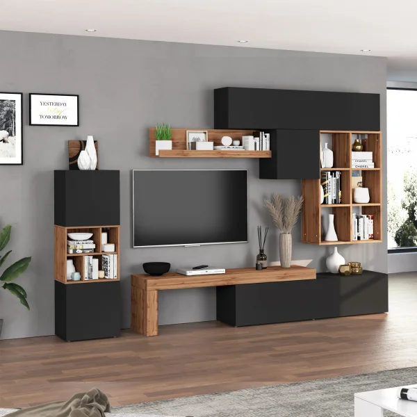 Parete attrezzata 350x200h cm antracite rovere Block 3