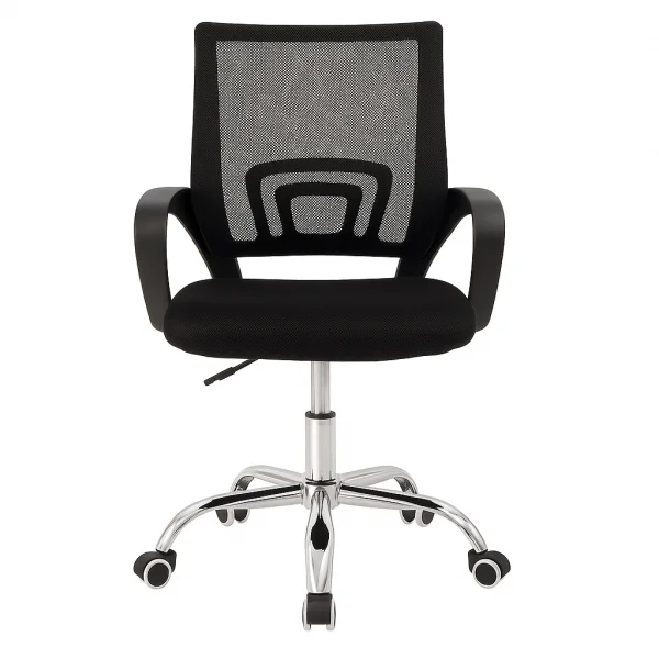 Sedia da ufficio girevole in tessuto con ruote e struttura nera Mesh