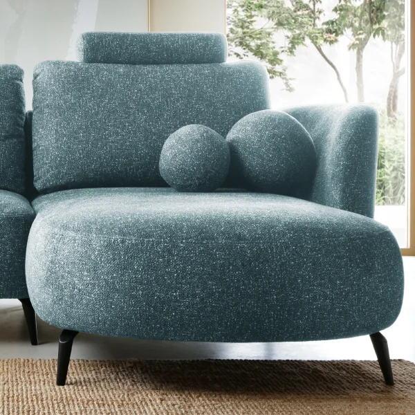 Set 2 cuscini rotondi e poggiatesta tessuto bouclè azzurro per divano Repose