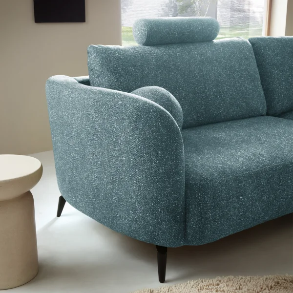 Set 2 cuscini rotondi e poggiatesta tessuto bouclè azzurro per divano Repose