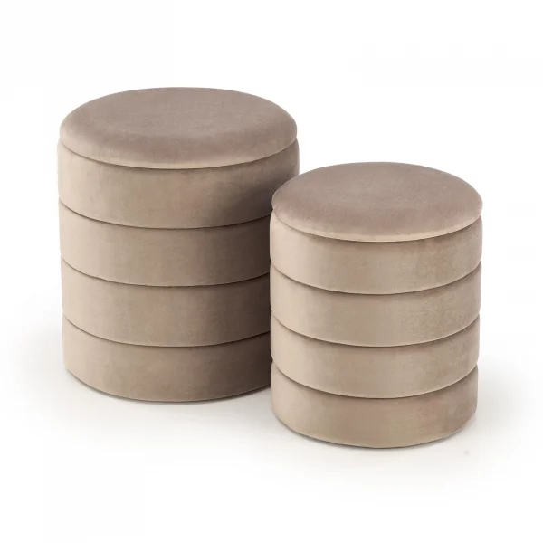Set 2 pouf contenitori in velluto beige Xavier