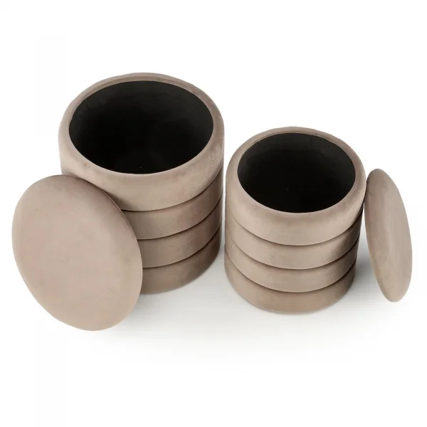 Set 2 pouf contenitori in velluto beige Xavier